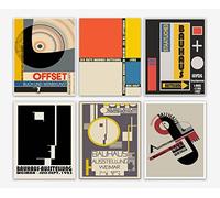 Aesthetic Wall Collage Kit - Bauhaus Art Exhibition Posters, Set of 6 Rare German Prints/Geometric Mid Century Abstract & Minimalist Decor (8.3 x 11.7 (A4))