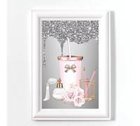 Aesthetic Wall Poster Glam Perfume Print, Bedroom Wall Art, No Frame Digital Glitter Pink Silver Grey Office Picture A4