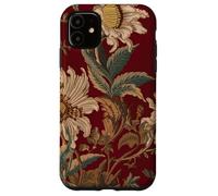 Aesthetic White Passion Flowers On Deep Red Vintage Art Case for iPhone 11