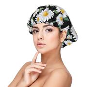 Aesthetic white Vintage sun flower Satin Silk Bonnet for Sleeping Women, Double Layer Adjustable Satin Hair Bonnet Night Sleep Cap for Curly Hair