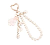 Aesthetic Y2K keychains Creative Twin Flowers Pearls Keychains Cute White Flower Alphabet Accessories Charms for Women Girls Earphone cover Bag Purse Gifts