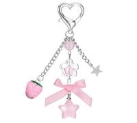 Aesthetic Y2K keychains Strawberry Bow Star Pendants Keyrings Cute Pink Keychain Star Jelly Decor for Backpacks Purses Bags, Pink