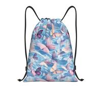 Aesthetically Butterfly Blue Women Men Drawstring Backpack Foldable Gym Sack Adjustable String Backpack For Climbing Yoga Gym