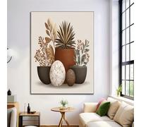 Aesthetics Art Wall Art Flower Pots Plants Canvas Prints, Earth Color Posters Modern Painting Pictures for Bedroom Living Room Hallway Office Decorations 28x39in Unframed