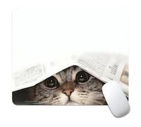 Aesthetics Square Cute Mouse Pad Non-Slip Rubber Base Mousepad for Laptop, Computer & PC,Cute Design Desk Accessories Shy Cat Under Newspaper