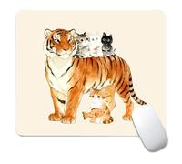 Aesthetics Square Cute Mouse Pad Non-Slip Rubber Base Mousepad for Laptop, Computer & PC,Cute Design Desk Accessories Funny Tiger With Kittens