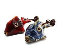 Aestivate 6 Hole Fish Shaped Ocarina Alto C Ceramic Ocarinas Instrument C Key Pack of 2 Red and Blue