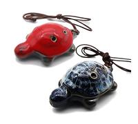 Aestivate 6 Hole Ocarina Turtle Shaped Alto C Ceramic Ocarinas Instrument C Key Pack of 2 Red and Blue Ceramic Ocarina Decor