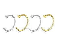 Aestustheri 4Pcs 20G C-Shape Fake Nose Ring - No Piercing Required - 8mm Fake Nose Ring Hoop for Nose, Lip, Septum & Cartilage - Fake Piercings Jewellery for Women - 316L Surgical Steel