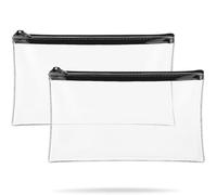 Aestustheri Clear Pencil Case - 2 Pack, Transparent with Zipper, 22cm x 14.5cm, Black