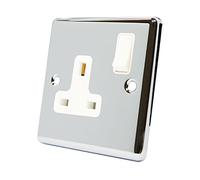 AET CPC1GSOCWH Polished Chrome Classical 1 Gang White Insert Plastic Rocker Switch-13 Amp Single Plug Socket, 240 V