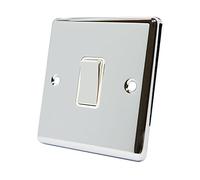 AET CPC1GSWIWC Polished Chrome Classical White Insert Metal Rocker Switch-10 Amp Single 1 Gang 2 Way Light Switch