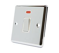 AET CPC20ASWIWC Polished Chrome Classical 20A DP White Insert Metal Rocker Switch-20 Amp Double Pole Switch w/Neon Indicator