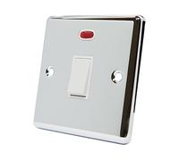 AET CPC20ASWIWH Polished Chrome Classical 20A DP White Insert Plastic Rocker Switch-20 Amp Double Pole Switch w/Neon Indicator