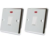 AET CPC20ASWIWH Polished Chrome Classical 20A DP White Insert Plastic Rocker Switch-20 Amp Double Pole Switch w/Neon Indicator (Pack of 2)