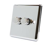 AET CPC2GDIM4 Polished Chrome Classical 400W-10 Amp Double 2 Gang 2 Way 400W Light Dimmer Switch, 400 W