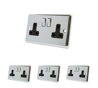 AET CPC2GSOCBC 13 A 2-Gang Polished Chrome Classical Double Plug Socket with Black Insert Metal Rocker Switches (Pack of 4)