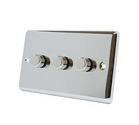 AET CPC3GDIMLED Polished Chrome Classical 250W-10 Amp Triple 3 Gang 2 Way 250W LED Light Dimmer Switch, 240 V