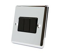 AET CPC3GSWIBL Polished Chrome Classical Black Insert Plastic Rocker Switches-10 Amp Triple 3 Gang 2 Way Light Switch