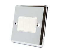 AET CPC3GSWIWH Polished Chrome Classical White Insert Plastic Rocker Switches-10 Amp Triple 3 Gang 2 Way Light Switch, 240 V