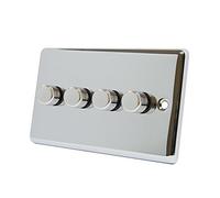 AET CPC4GDIMLED Polished Chrome Classical 250W-10 Amp 4 Gang 2 Way 250W LED Light Dimmer Switch, 240 V