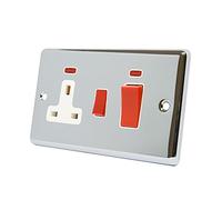 AET CPCCC2NWH 2-Gang 45 A Classical Chrome Polished White Insert Cooker Switch with 13 A Switched Plug Socket and Neon Indicators