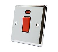 AET CPCCSWBL Polished Chrome Classical 45A Black Insert 1-Gang Plate-45 Amp DP Cooker Switch w/Neon Indicator