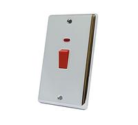 AET CPCCSWWHT Polished Chrome Classical 45A White Insert Tall Plate-45 Amp DP Cooker Switch w/Neon Indicator 2-Gang Plate