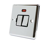 AET CPCSFNBC 13 A Classical Chrome Polished Fused Switched Connection Spur Unit with Neon Indicator and Black Insert Metal Rocker Switch