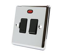 AET CPCSFNBL 13 A Classical Chrome Polished Fused Switched Connection Spur Unit with Neon Indicator and Black Insert Plastic Rocker Switch