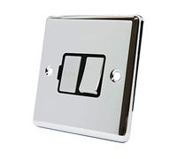 AET CPCSFSBC Polished Chrome Classical Spur Black Insert Metal Rocker Switch-13 Amp Switched Fused Connection Unit