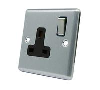 AET CSC1GSOCBS 13 A 1-Gang Satin Finish Chrome Classical Single Plug Socket with Black Insert Metal Rocker Switch
