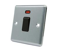 AET CSC20ASWIBL 20 A Satin Finish Chrome Classical Double Pole Black Insert Plastic Rocker Switch with Neon Indicator