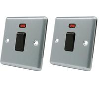 AET CSC20ASWIBL Satin Chrome Classical 20A DP Black Insert Plastic Rocker Switch-20 Amp Double Pole Switch w/Neon Indicator, 240 V (Pack of 2)