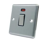 AET CSC20ASWIBS 20 A Satin Finish Chrome Classical Double Pole Black Insert Metal Rocker Switch with Neon Indicator