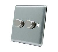 AET CSC2GDIMLED 10 A 250 W 2-Gang 2-Way Satin Finish Chrome Classical Double LED Light Dimmer Switch