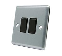 AET CSC2GSWIBL 10 A 2-Gang 2-Way Satin Finish Chrome Classical Double Black Insert Plastic Rocker Light Switch