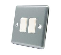 AET CSC2GSWIWH Satin Chrome Classical White Insert Plastic Rocker Switches-10 Amp Double 2 Gang 2 Way Light Switch, 240 V