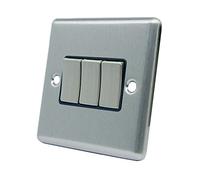 AET CSC3GSWIBS 10 A 3-Gang 2-Way Satin Finish Chrome Classical Triple Black Insert Metal Rocker Light Switch