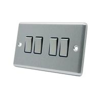 AET CSC4GSWIBS 10 A 4-Gang 2-Way Satin Finish Chrome Classical Black Insert Metal Rocker Light Switch