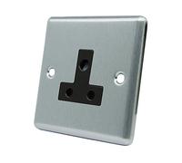 AET CSC5ASOCBL Satin Chrome Classical Black Insert-5 Amp 1 Gang Round Pin Unswitched Plug Socket, 240 V