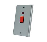 AET CSCCSWBLT 45 A 2-Gang Satin Finish Chrome Classical DP Tall Black Insert Cooker Switch with Neon Indicator