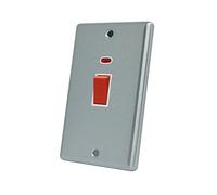 AET CSCCSWWHT 45 A 2-Gang Satin Finish Chrome Classical DP Tall White Insert Cooker Switch with Neon Indicator