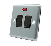 AET CSCSFNBL 13 A Satin Finish Chrome Classical Switched Fused Spur Connection Unit with Black Insert Plastic Rocker Switch and Neon Indicator