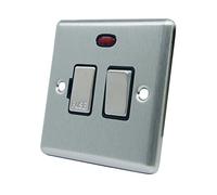 AET CSCSFNBS 13 A Satin Finish Chrome Classical Switched Fused Spur Connection Unit with Black Insert Metal Rocker Switch and Neon Indicator