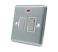 AET CSCSFNWS 13 A Satin Finish Chrome Classical Switched Fused Spur Connection Unit with White Insert Metal Rocker Switch and Neon Indicator