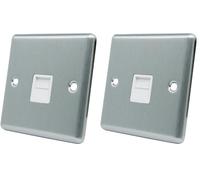 AET CSCTELSWH Satin Chrome Classical Telephone Slave White Insert-BT Phone Extension Socket (Pack of 2)