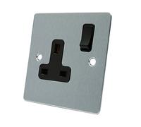 AET FSC1GSOCBL 13 A 1-Gang Satin Chrome Flat Single Plug Socket with Black Insert Plastic Rocker Switch