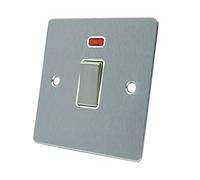 AET FSC20ASWIWS 20 A Satin Chrome Flat Double Pole Switch W/Neon Indicator with White Insert Pin Rocker Switch