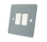 AET FSC2GSWIWH 10 A 2-Gang 2-Way Satin Chrome Flat Double Light Switch with White Insert Plastic Rocker Switches
